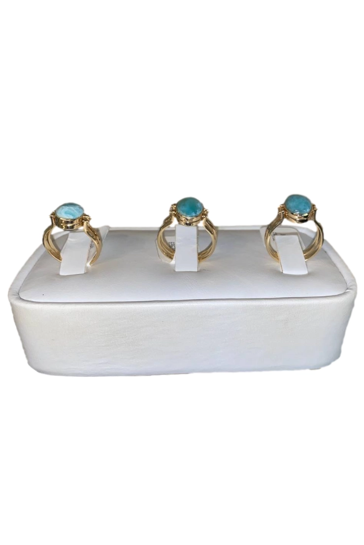 Gold larimar rings